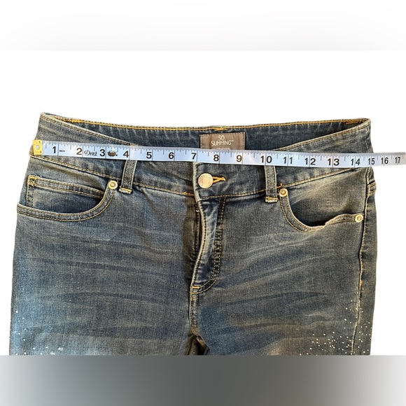 CHICOS so slimming silver sparkle embellished denim jeans size 00 skinny fit - Picture 4 of 9